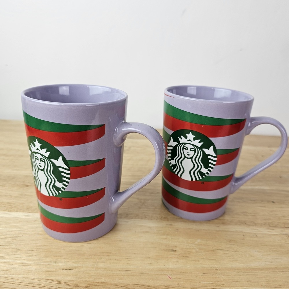 Starbucks Coffee Mugs Lot of Red Green Purple Stripe 11oz Cup 2020 Holiday Logo‎